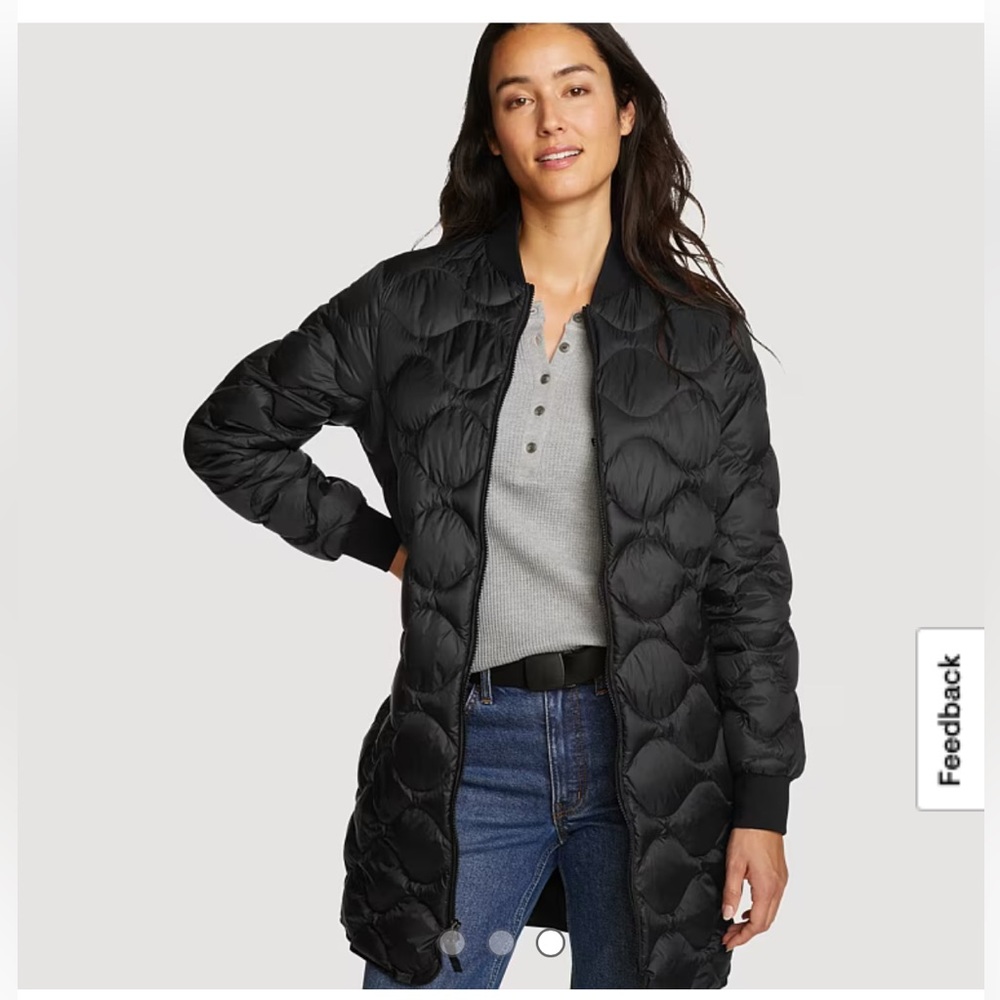 Shaw Black Long Quilted Bomber Coat - Women's Jacket